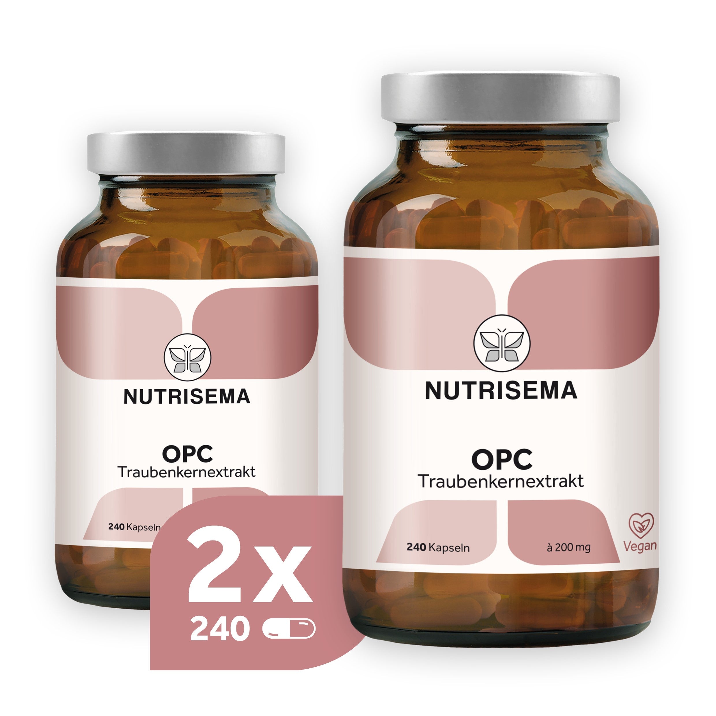OPC Traubenkernextrakt I 480 vegane Kapseln (2er Pack) I im Glas I OPC Gehalt 400 mg/Tag (60% HPLC) I Trauben aus Italien und Deutschland I hoch bioverfügbar I in Deutschland produziert & laborgeprüft